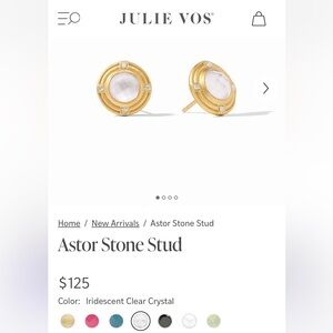NWOT Julie Vos Astor Stone Stud in Iridescent Clear Crystal